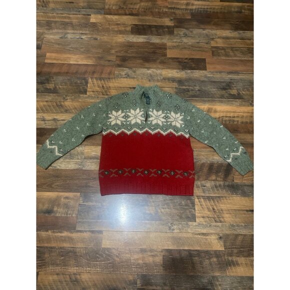 Lauren Ralph Lauren Vintage Handknit Wool Quarter Zip Nordic Snowflake‎ Sweater - Picture 1 of 2